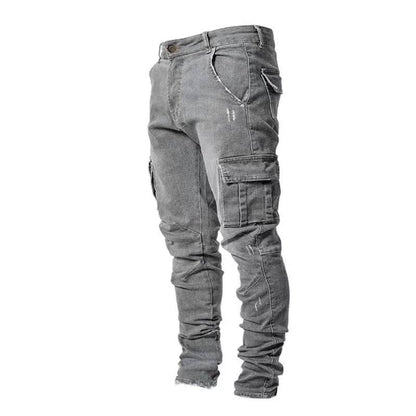 Slim Fit Men's Denim Cargo Pants - Multi Pocket Casual Trousers - Buy Center US