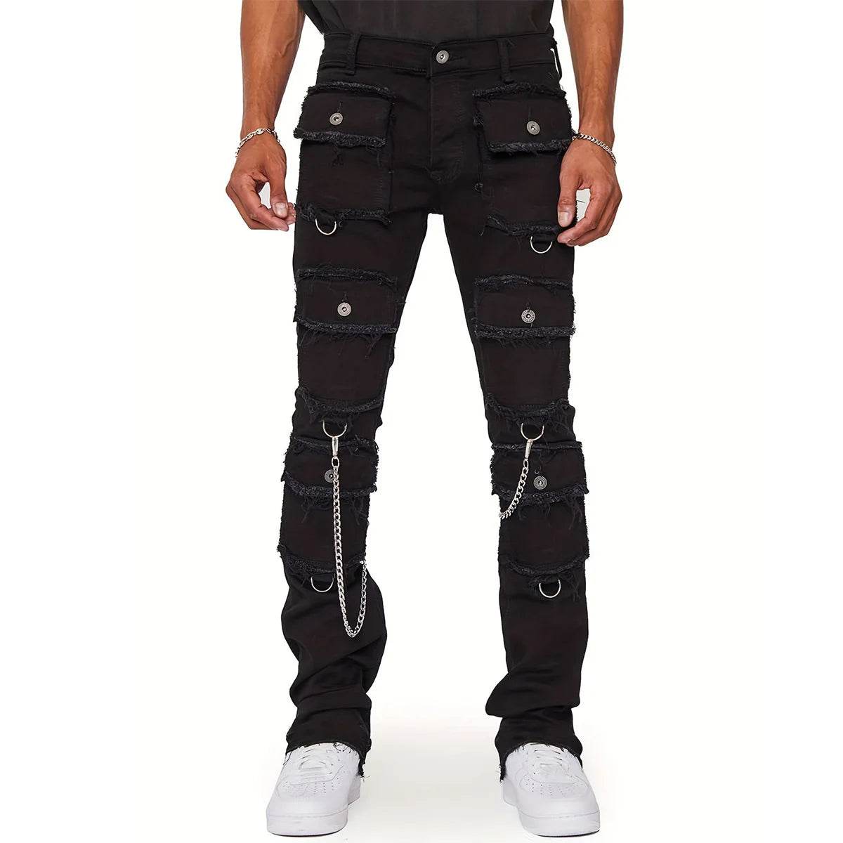 WQAFVG Men's Multi-Pocket Cargo Jeans - Stretch Straight-Leg Vintage Trousers - Buy Center US
