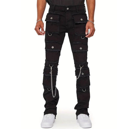 WQAFVG Men's Multi-Pocket Cargo Jeans - Stretch Straight-Leg Vintage Trousers - Buy Center US