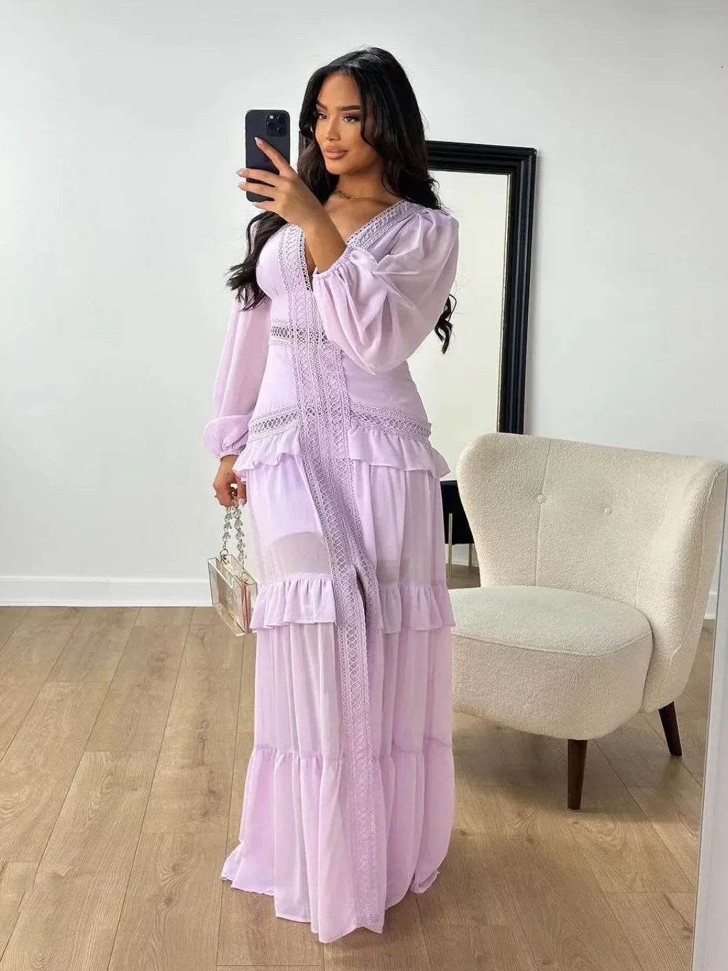 Elegant Women’s Long Sleeved Ruffle Dress - Stylish Party Wear - Buy Center US