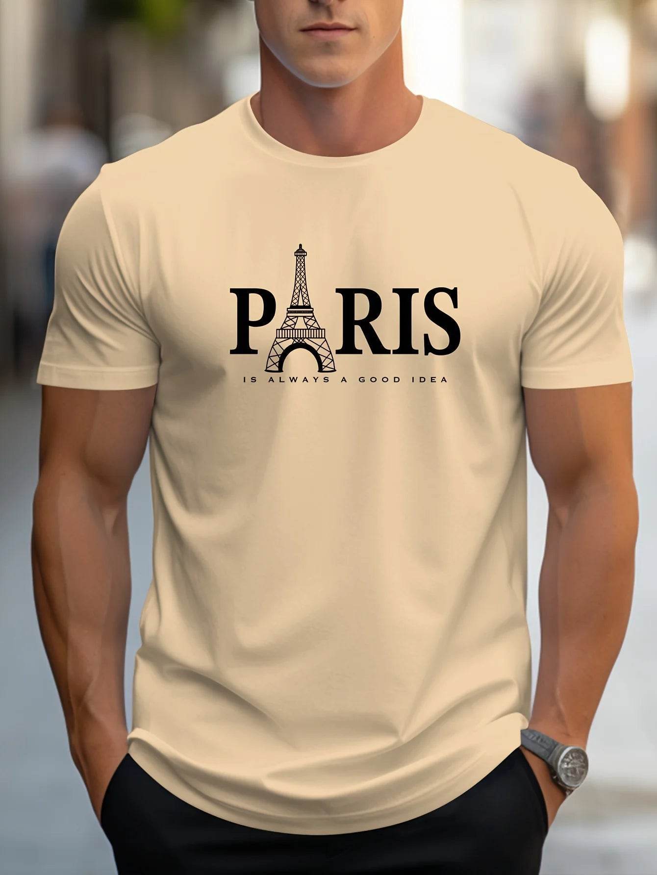 Summer Men's Casual O-Neck T-Shirt - Paris Print, Lightweight & Breathable - Buy Center US
