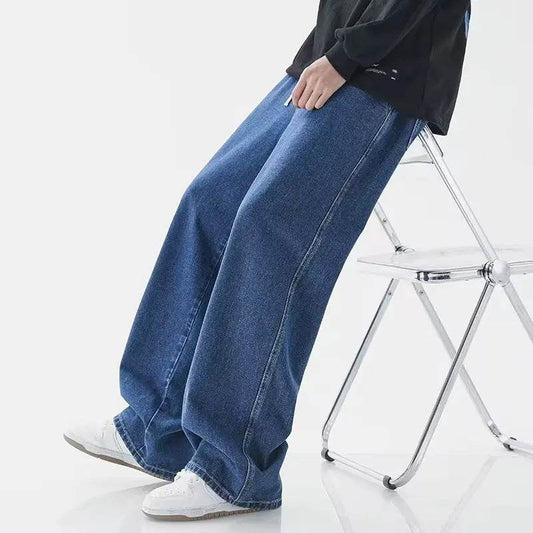 2024 Men's Loose Straight Jeans - Korean Style Fashion Pants in Black & Light Blue - Buy Center US