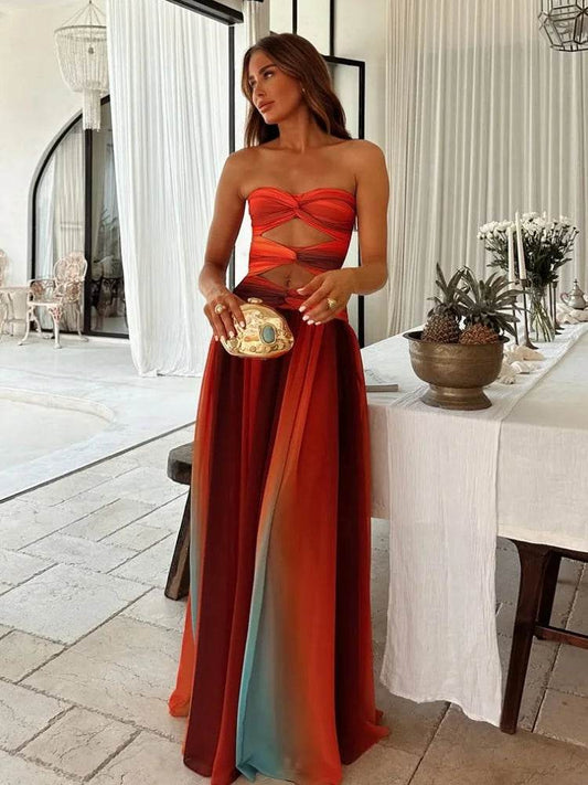 Elegant Tie-Dye Gradient Maxi Dress - Off-Shoulder Summer Style - Buy Center US