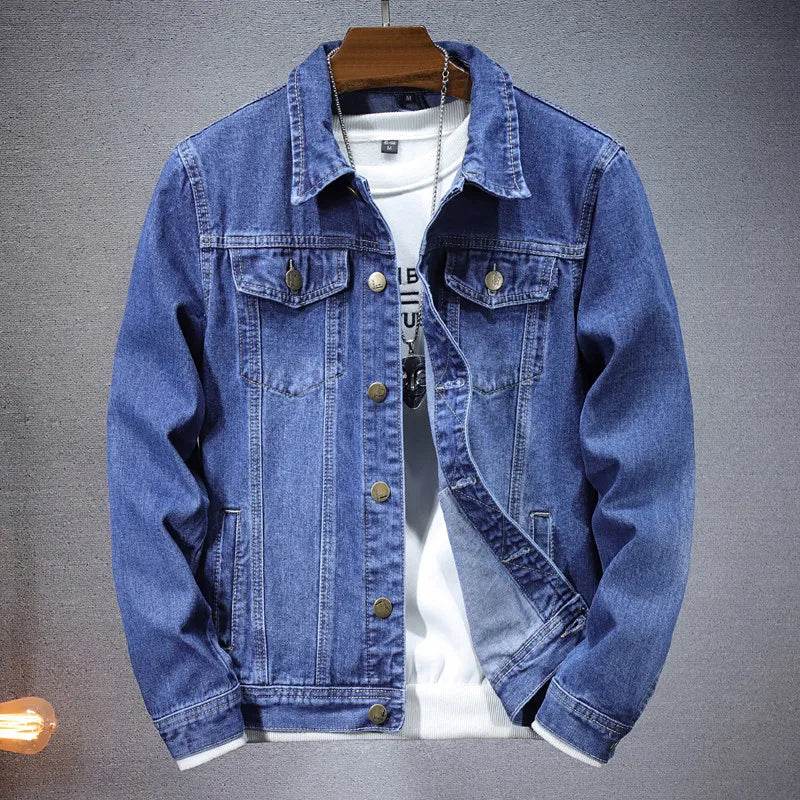 Qj Cinga Men's Casual Denim Jacket - Single-Breasted, Pure Color Style - Buy Center US
