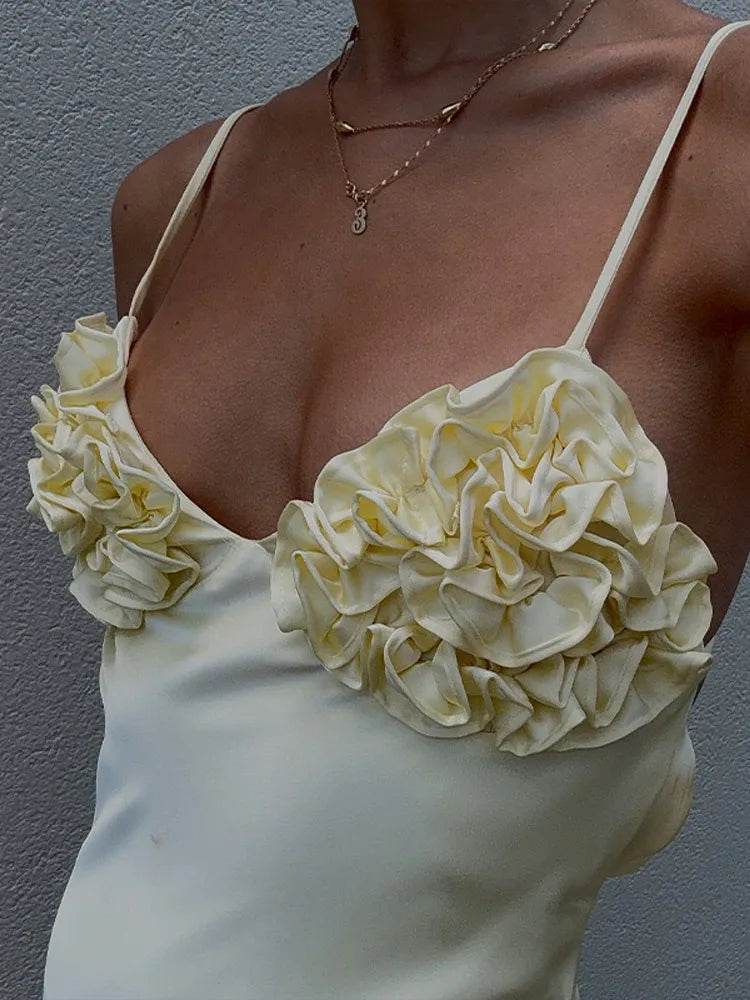 Yellow V-Neck Satin Dress - Sleeveless Backless Women’s Party Wear - Buy Center US