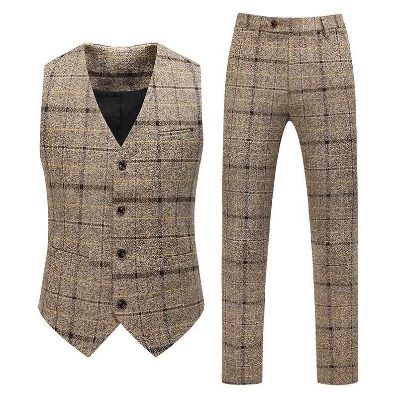 Elegant Men's Plaid Suit - Blazer, Vest, Pants for Casual & Business - Buy Center US