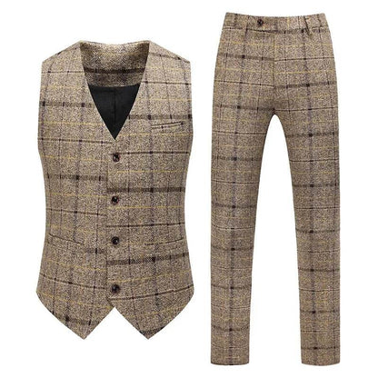 Elegant Men's Plaid Suit - Blazer, Vest, Pants for Casual & Business - Buy Center US