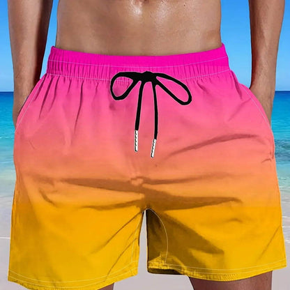 Men's Plus Size Gradient Beach Shorts - Elastic Drawstring Casual Pants - Buy Center US