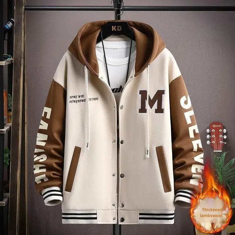 Trendy Letter Print Hooded Jacket - Men's Loose Fit Color Blocking Cardigan - Buy Center US