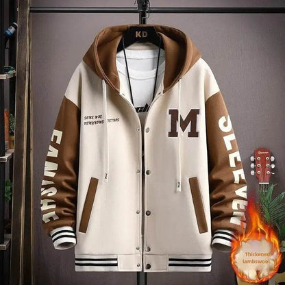 Trendy Letter Print Hooded Jacket - Men's Loose Fit Color Blocking Cardigan - Buy Center US