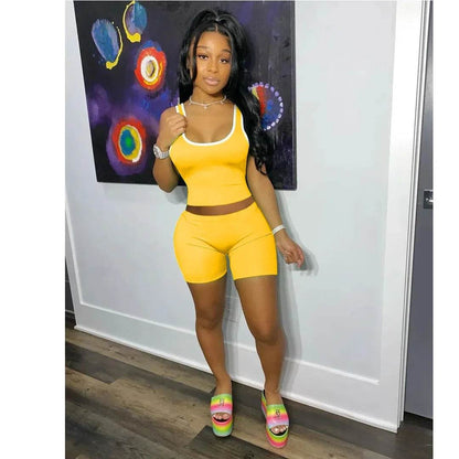 Sexy Solid Color Women's Tank Top & Shorts Set - Spring Fashion 2024 - Buy Center US
