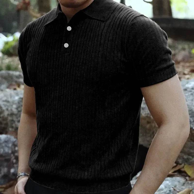 2025 Summer Men's Casual Polo Shirt - Short Sleeve Striped Knit Tee - Buy Center US