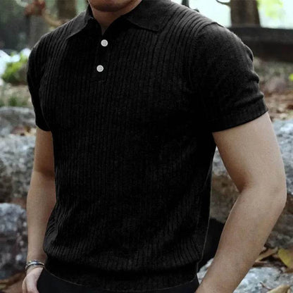 2025 Summer Men's Casual Polo Shirt - Short Sleeve Striped Knit Tee - Buy Center US