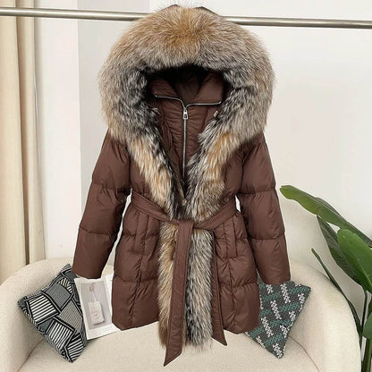 Women's Thick Warm Duck Down Coat - Hooded with Real Fox Fur - Buy Center US