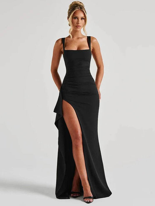 Mozision Black Backless Maxi Dress - Sexy Spaghetti Strap Gown - Buy Center US
