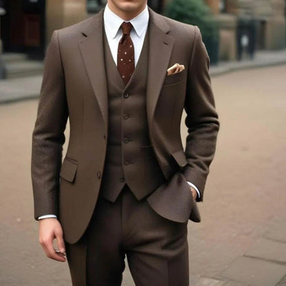 Elegant Brown 3-Piece Men’s Suit - Slim Fit Jacket, Pants & Vest Set - Buy Center US