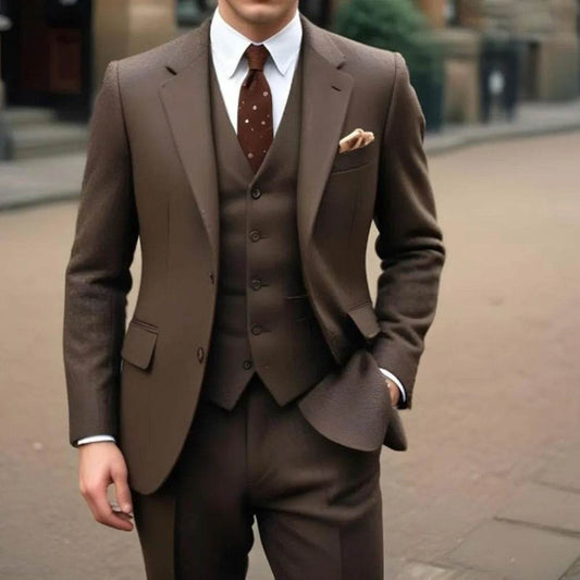Elegant Brown 3-Piece Men’s Suit - Slim Fit Jacket, Pants & Vest Set - Buy Center US