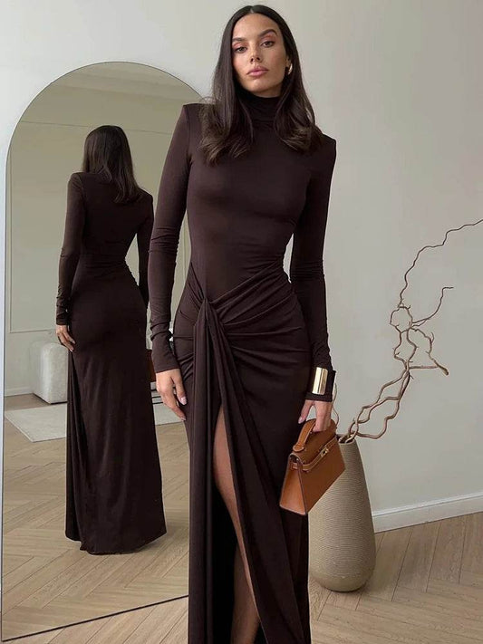 Mozision Turtleneck Maxi Dress - Sexy Thigh High Split Fashion - Buy Center US