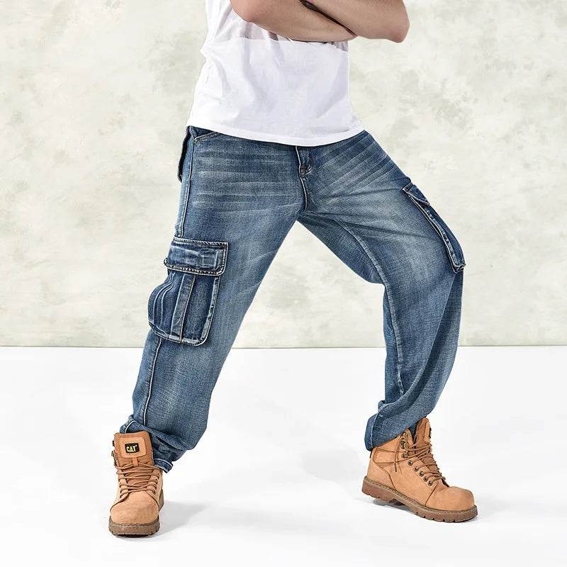 High Waist Baggy Streetwear Jeans for Men - Multi Pocket Denim Trousers - Buy Center US