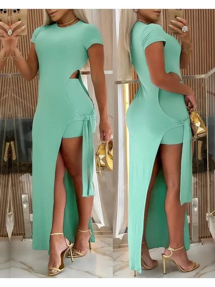 Stylish Women's Summer Two Piece Set - Asymmetrical Top & Shorts - Buy Center US