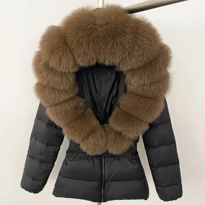 Elegant Large Real Fox Fur Coat - 90% Duck Down Puffer Jacket - Buy Center US