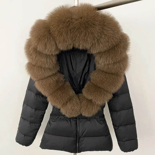 Elegant Large Real Fox Fur Coat - 90% Duck Down Puffer Jacket - Buy Center US