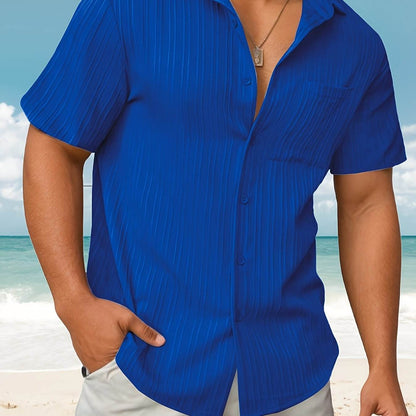 Men's Casual Striped Jacquard Shirt - Lightweight & Breathable for Summer - Buy Center US