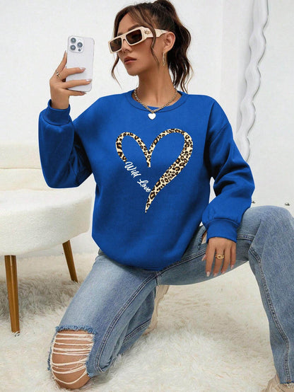 Leopard Wild Heart Pattern Female Sweatshirt Set - Stylish & Comfy - Buy Center US