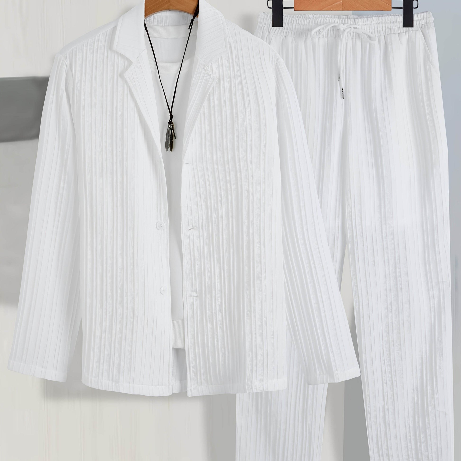 Men's Casual Suit Set - Long Sleeve Shirt & Drawstring Trousers - Buy Center US