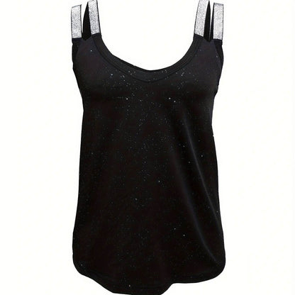 Women's Sequin Camisole Top - Rhinestone Shoulder Strap, Lightweight Fit - Buy Center US