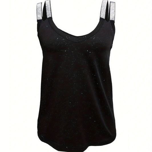 Women's Sequin Camisole Top - Rhinestone Shoulder Strap, Lightweight Fit - Buy Center US