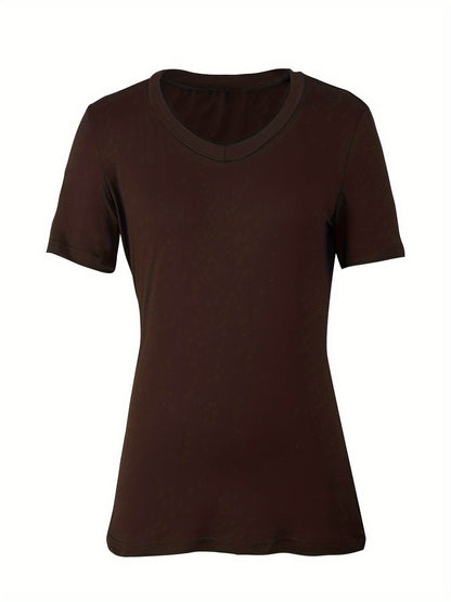Women's V-neck Slim-fit Top - Short Sleeve, Available in Multiple Colors - Buy Center US
