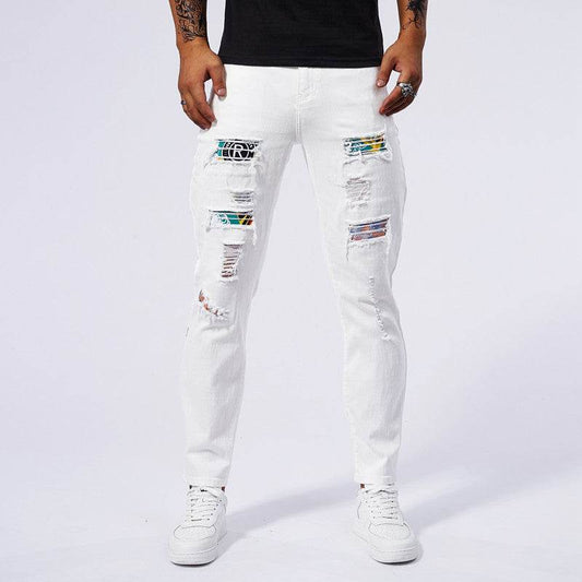 Stylish Mid-Waist Hole Patch Washed Jeans for Teenagers - Korean Style - Buy Center US
