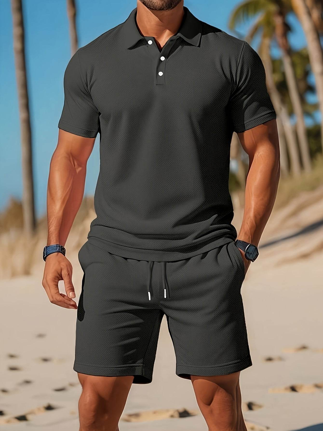 Men's Casual Two-Piece Set - Stylish Cardigan Top & Short Pants for Summer - Buy Center US