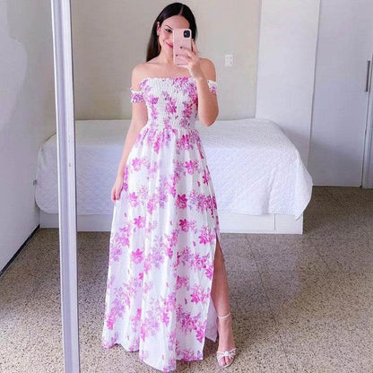 Off-Shoulder Printed Butterfly Dress - Rainbow Colors & Swing Style - Buy Center US