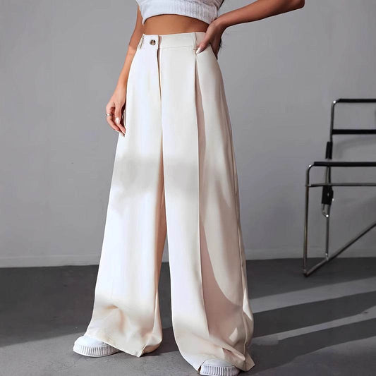 Women's Casual Straight Pants - High Waist Solid Color Trousers - Buy Center US