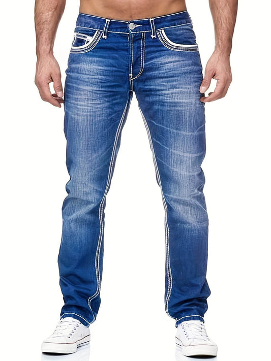 Men's Distressed Skinny Jeans - Medium Stretch Denim Pants for Casual Style - Buy Center US