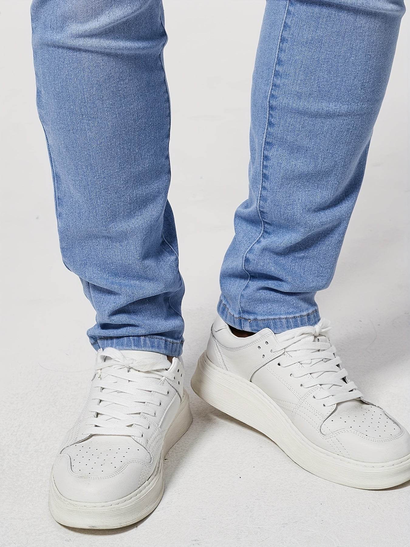 Slim-Fit Men's Solid Denim Pants - Casual Cotton Blend for Outdoors - Buy Center US