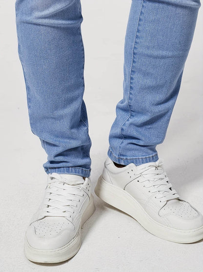 Slim-Fit Men's Solid Denim Pants - Casual Cotton Blend for Outdoors - Buy Center US