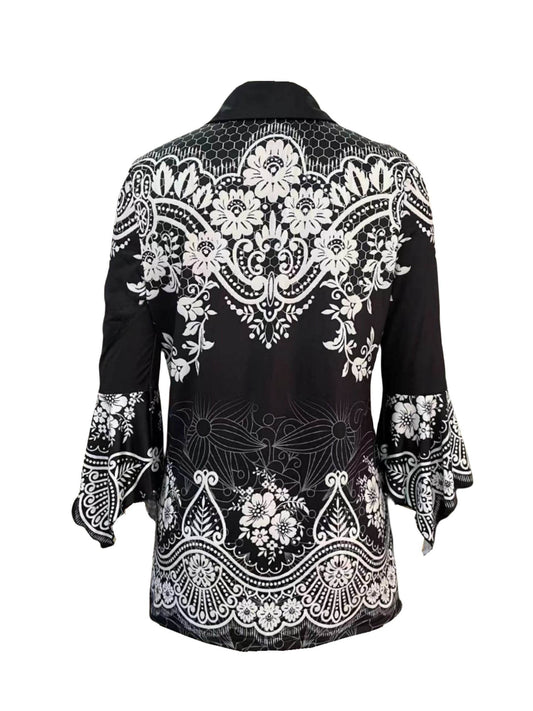 Spring Autumn Printed Lapel T-Shirt - Three-Quarter Sleeve Design - Buy Center US