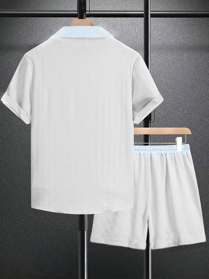Men’s Summer Jacquard Shirt & Shorts Set - Casual Sports Outfit - Buy Center US