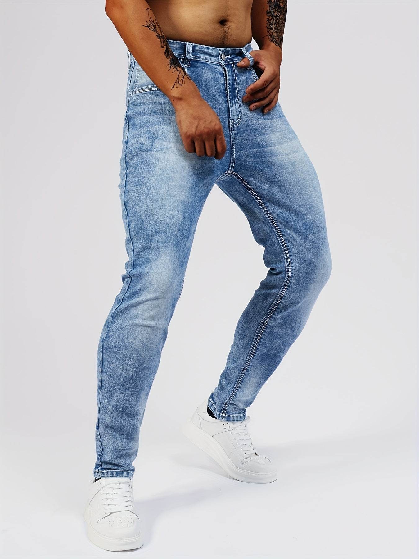 Trendy Solid Denim Pants for Men - Skinny Fit Casual Jeans - Buy Center US