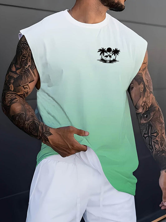 Men's 3D Palm Tree Graphic Tank Top - Breathable & Casual for Summer Fitness - Buy Center US