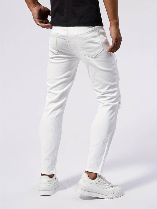Saleisi Men's Ripped Denim Pants - Casual Cotton Jeans with Pockets - Buy Center US