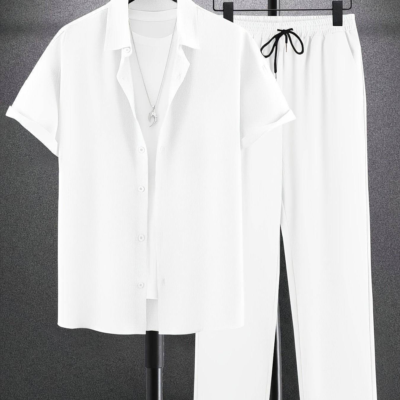 Men's Casual Outfit Set - Western-Style Shirt & Shorts, Machine Washable - Buy Center US