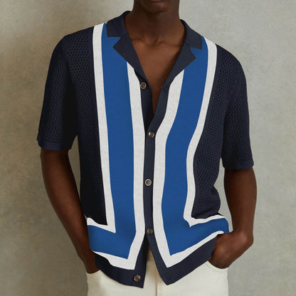 Men's Summer Striped Contrast Knitwear Top - Short Sleeve Tencel Style - Buy Center US