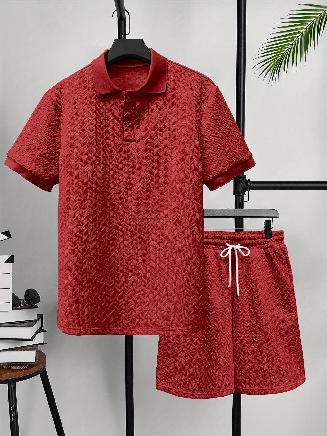 Men's Summer 2-Piece Set - Solid Color Polo T-Shirt & Shorts - Buy Center US