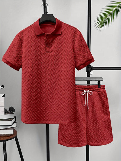 Men's Summer 2-Piece Set - Solid Color Polo T-Shirt & Shorts - Buy Center US