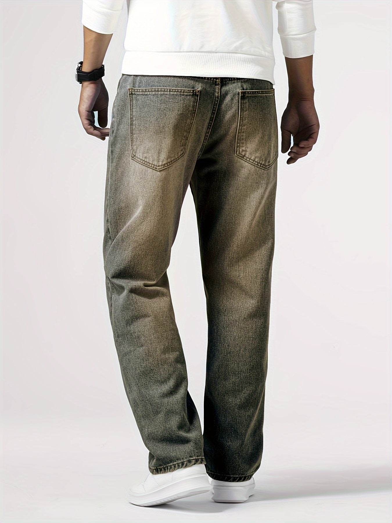 Men's Loose Fit Straight Leg Jeans - 85% Cotton Casual Denim Style - Buy Center US