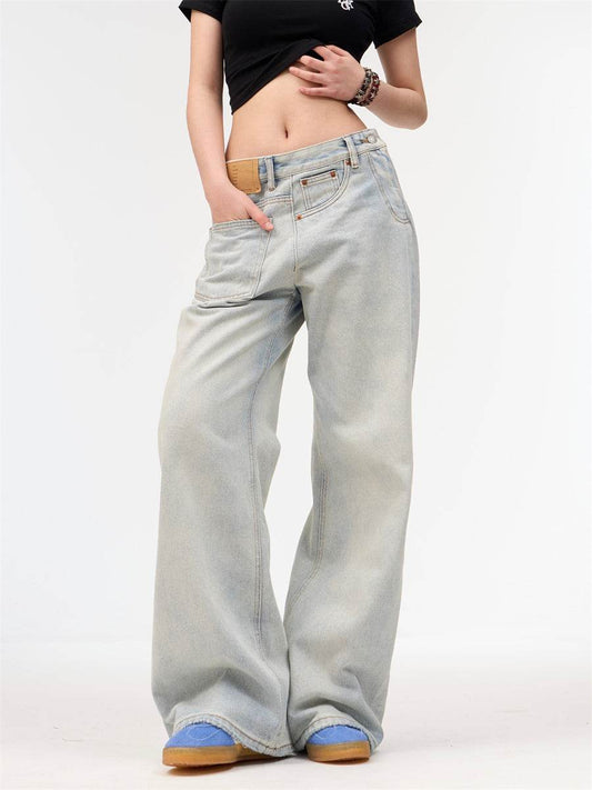 Loose Retro Light Blue Jeans for Women - Wide Leg, Natural Waist Style - Buy Center US